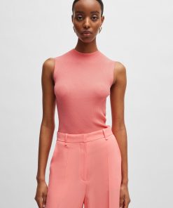 Hugo Boss-Sleeveless mock-neck top in ribbed fabric-hugo boss near me