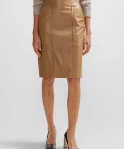 Hugo Boss Skirts-Seam-detail pencil skirt in lamb leather-hugo boss store near me