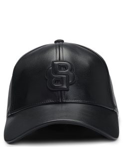 Hugo Boss Hats and Gloves-Faux-leather cap with Double B monogram-hugoboss 2