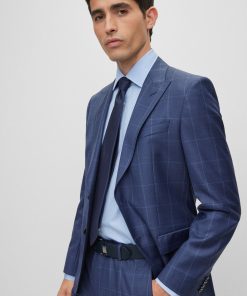 Hugo Boss Suits-Slim-fit two-piece suit in checked virgin wool-boss hugo 2