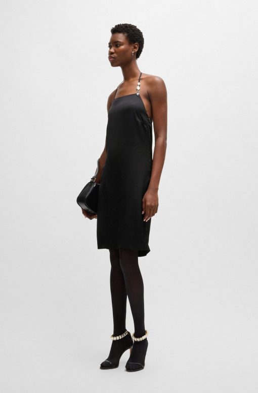 Hugo Boss Dresses-Halter-strap dress in satin with crystal trim-hugo by hugo boss