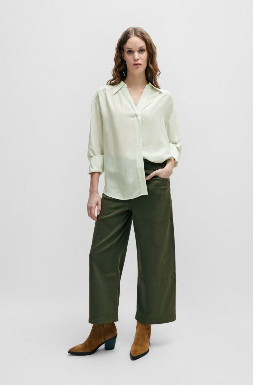 Hugo Boss Blouses-Relaxed-fit blouse with concealed placket and point collar-boss store - Image 2