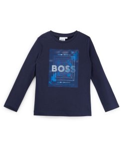 Hugo Boss-Kids’ slim-fit long-sleeved T-shirt with hologram print-hugo boss store