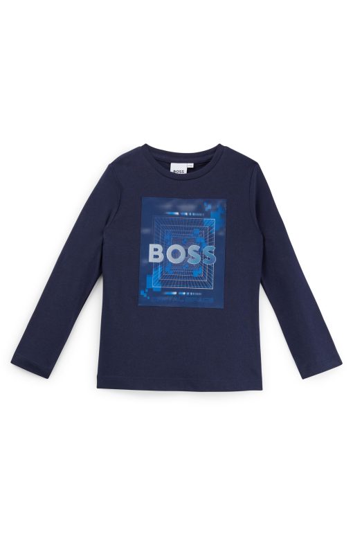 Hugo Boss-Kids' slim-fit long-sleeved T-shirt with hologram print-hugo boss store