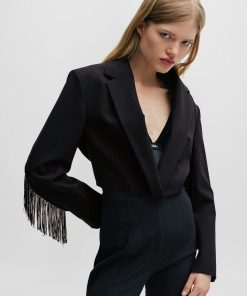 Hugo Boss Tailored Jackets-Cropped regular-fit jacket with fringe trims-boss hugo