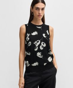 Hugo Boss Tops-Merino wool knitted top with tulip jacquard-hugo boss store near me