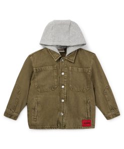 Hugo Boss-Kids’ denim overshirt with detachable fleece hood-hugoboss