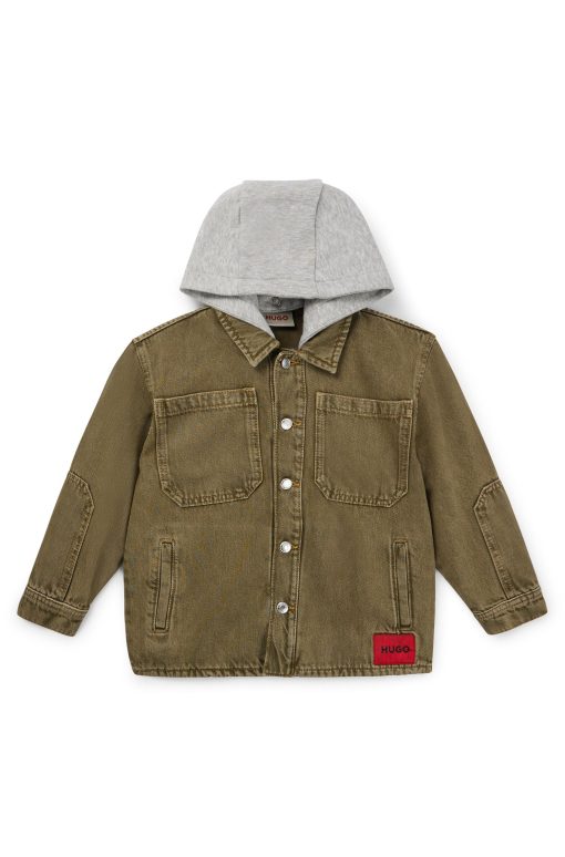 Hugo Boss-Kids' denim overshirt with detachable fleece hood-hugoboss