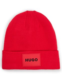 Hugo Boss-Kids’ beanie hat with red logo label-hugo by hugo boss