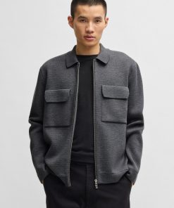 Hugo Boss Sweaters and Cardigans-Zip-up regular-fit cardigan in wool-hugo boss outlet