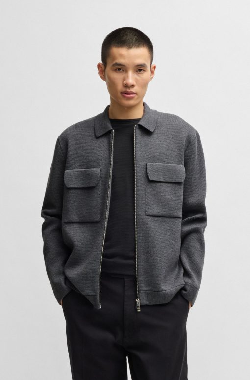 Hugo Boss Sweaters and Cardigans-Zip-up regular-fit cardigan in wool-hugo boss outlet