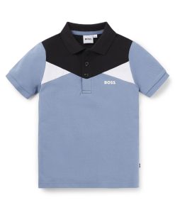 Hugo Boss-Kids’ color-block polo shirt in stretch-cotton piqué-hugo boss store