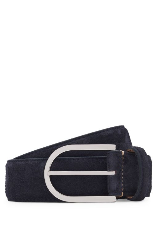 Hugo Boss Belts-Italian-suede belt with rounded brass buckle-hugo boss store