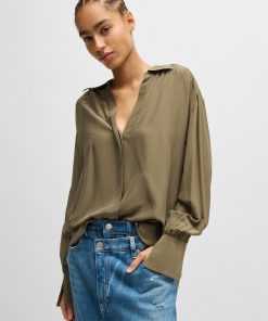 Hugo Boss Blouses-Relaxed-fit blouse with concealed placket and point collar-boss near me