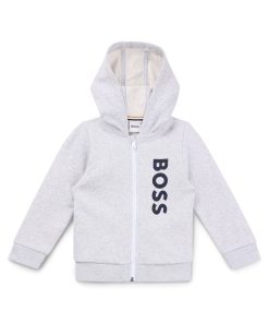 Hugo Boss-Kids’ zip-up fleece hoodie with vertical logo print-hugoboss