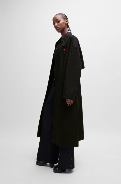 Hugo Boss Jackets and Coats-HUGO x Les Benjamins trench coat with beaded rose brooch-boss store near me