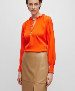 Hugo Boss Blouses-Relaxed-fit blouse in stretch silk with tie front-hugo boss store