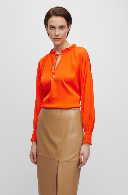 Hugo Boss Blouses-Relaxed-fit blouse in stretch silk with tie front-hugo boss store