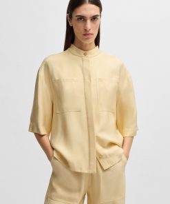 Hugo Boss Blouses-Relaxed-fit blouse in soft twill with stand collar-boss store