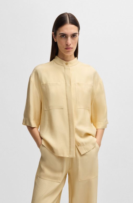 Hugo Boss Blouses-Relaxed-fit blouse in soft twill with stand collar-boss store