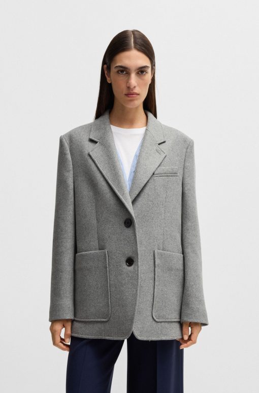 Hugo Boss Tailored Jackets-Oversize-fit blazer in melange wool-hugo boss near me