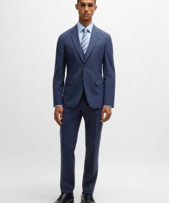 Hugo Boss Suits-Slim-fit three-piece suit in checked stretch cloth-hugo boss store near me