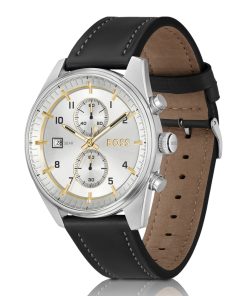 Hugo Boss Watches-Pilot-inspired chronograph watch with black leather strap-hugo 2