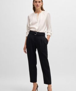 Hugo Boss Blouses-Ruched-neck blouse in stretch-silk crepe de Chine-hugo boss near me 2