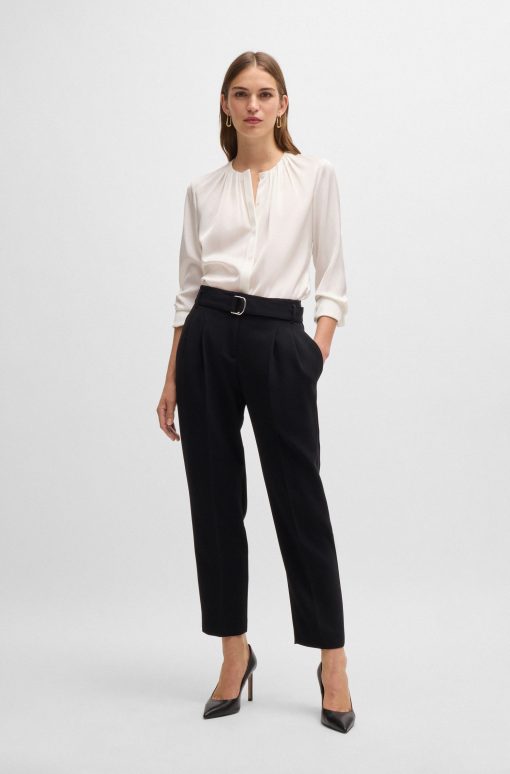 Hugo Boss Blouses-Ruched-neck blouse in stretch-silk crepe de Chine-hugo boss near me - Image 2