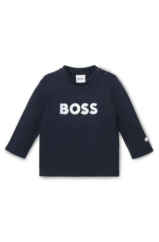 Hugo Boss-Baby long-sleeved T-shirt in cotton with logo print-hugo boss near me