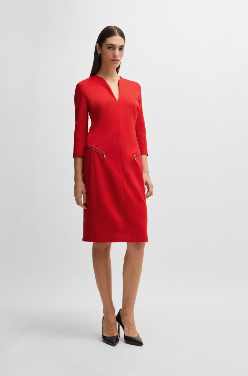 Hugo Boss Dresses-V-neck dress with zipped pockets and cropped sleeves-hugo boss sale - Image 2