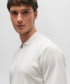 Hugo Boss Polo Shirts-Zip-neck polo shirt in cotton and silk-hugo boss store near me 2