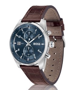 Hugo Boss Watches-Blue-dial chronograph watch with alligator-embossed leather strap-hugo boss store near me 2