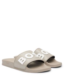 Hugo Boss Sandals-Italian-made slides with raised logo-boss outlet