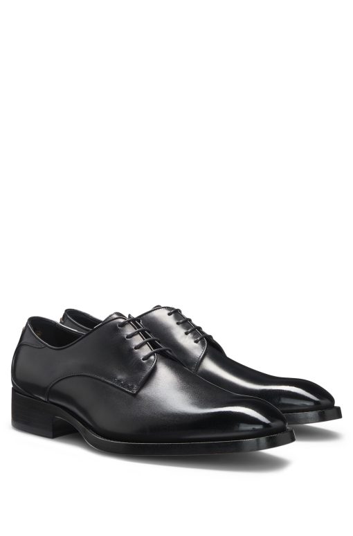 Hugo Boss Business Shoes-Burnished-leather Derby shoes with stitch details-hugo boss store