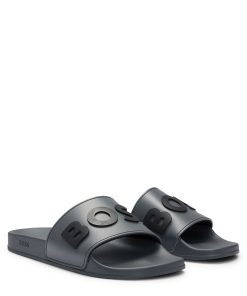 Hugo Boss Sandals-Italian-made slides with raised logo-boss store near me