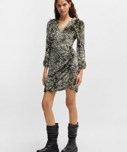 Hugo Boss Dresses-Long-sleeved velour dress with gathered details-hugo boss store near me