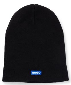 Hugo Boss-Cotton-knit beanie with blue logo label-boss near me