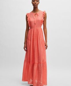 Hugo Boss Dresses-Tie-neckline sleeveless dress with frill trims-hugo boss store near me