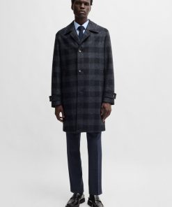 Hugo Boss Jackets and Coats-Checked-jersey coat in a classic fit-hugo boss store