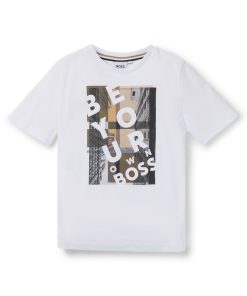 Hugo Boss-Kids’ regular-fit T-shirt in cotton with slogan artwork-hugoboss