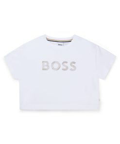 Hugo Boss-Kids’ T-shirt in stretch cotton with metallic logo print-hugo