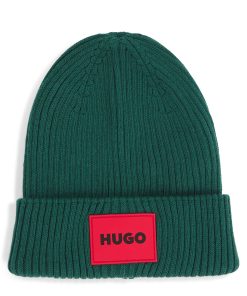 Hugo Boss-Kids’ knitted beanie hat with red logo label-hugo boss near me