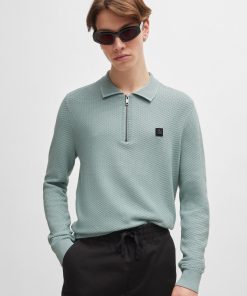 Hugo Boss-Zip-neck knit polo with stacked logo-hugo boss sale