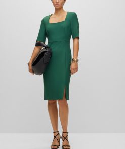 Hugo Boss Dresses-Slim-fit dress with square neckline-boss store near me