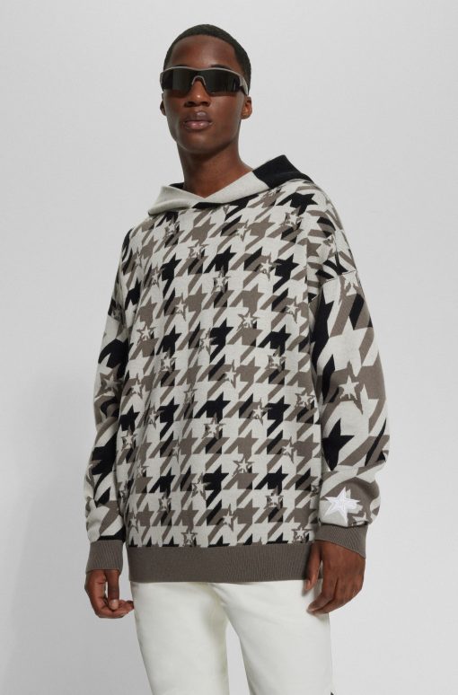 Hugo Boss Sweaters and Cardigans-BOSS x Perfect Moment knitted-wool hoodie with houndstooth pattern-hugo boss near me