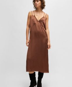 Hugo Boss Dresses-Strappy dress in crinkle satin-boss outlet 2