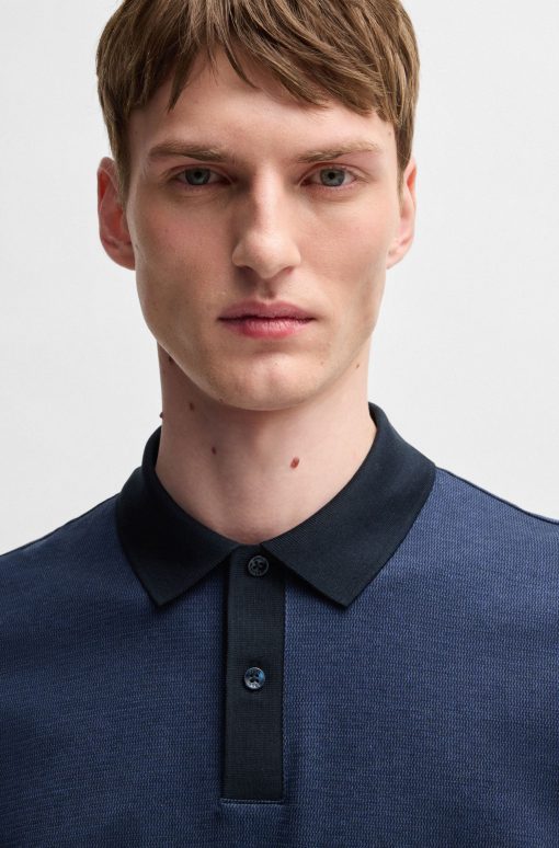 Hugo Boss Polo Shirts-Mercerized-cotton polo shirt with micro pattern-hugo boss store - Image 2