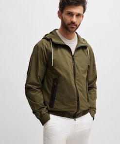 Hugo Boss Jackets and Coats-Cotton-poplin hooded jacket with faux-leather trims-boss near me