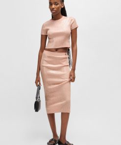 Hugo Boss Skirts-Ribbed midi skirt with transparent sequins in slim fit-boss outlet 2